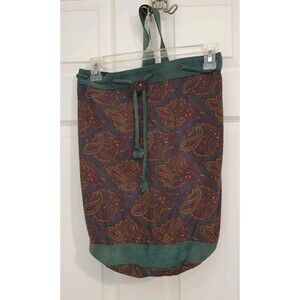 GAP Drawstring One Shoulder Bag Tote Green Red Paisley Print VGUC 17"